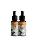 Dois frascos contendo um suplemento alimentar líquido para crianças chamado "Vita Rex D3 Kids" da marca Floral Ervas do Brasil. Os frascos têm contas-gotas pretas e rótulos coloridos com ilustrações de uma palmeira, um dinossauro roxo e frutas.