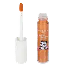 O produto é um brilho labial da marca Vizzela Kids. Consiste em um frasco plástico transparente com tampa branca, contendo um produto brilhante de cor laranja. O frasco tem um rótulo com o logotipo da marca.