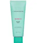 Tubo de creme hidratante da marca Bringgreen, com embalagem verde-menta e rótulo destacando os ingredientes "Tea Tree Cica" e "Soothing Cream". O produto contém 100ml.