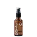 Frasco de vidro âmbar com bomba dosadora preta contendo óleo essencial da marca Fitō. Rótulo branco com texto "Óleo do Feminino" e "50ml" impresso.