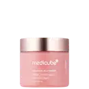 Frasco de Collagen Jelly Cream Medicube com 50ml. Embalagem rosa com tampa metalizada prateada. Rótulo branco indicando Collagen, Soluble Collagen e Hydrolyzed Collagen. Design cilíndrico elegante.