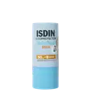 Protetor solar ISDIN Fotoprotector Pediatrics Stick FPS 50 em embalagem cilíndrica azul e branca com indicação UVB/UVA.