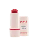 Bastão de blush rosa da marca Payot, com embalagem branca e vermelha, apresentando texto legível "Blush Stick" e "multifuncional" na parte frontal.