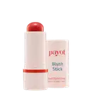 Bastão de blush rosa da marca Payot, com embalagem branca e vermelha, apresentando texto legível "Blush Stick" e "multifuncional" na parte frontal.