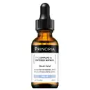 Frasco de vidro âmbar com conta-gotas preto contendo sérum facial Principia com 10% de complexo de peptídeos matrixyl. Rótulo preto e branco indica pH 5,0-6,0 e volume de 30ml.