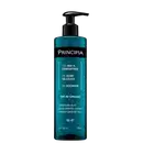 Gel de limpeza Principia em embalagem preta e azul com informações sobre sua composição, incluindo 13% de mix de tensoativos, 2% de ácido salicílico e 5% de glicerina, para tratar oleosidade, acne e poros dilatados.