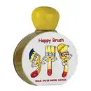 Frasco de perfume com tampa amarela, rótulo branco com ilustrações coloridas e texto "Happy Brush", contendo 75ml de eau de parfum.