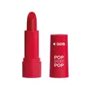 Imagem de um batom semi matte na cor Vermelho Icônico em embalagem rosa vibrante e tampa na mesma tonalidade com letras brancas. O produto faz parte da marca  POP Quem Disse, Berenice?