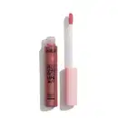 Glossy Lips 24/7, um brilho labial da marca Vult, em embalagem plástica rosa com tampa branca. O produto apresenta uma textura brilhante e cor rosada, com rótulo destacando seus ingredientes veganos e ácido hialurônico.