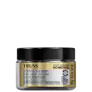 Frasco de máscara capilar intensiva da marca TRUSS Professional, com rótulo em preto e dourado destacando os benefícios de proteção contra danos químicos e restauração da fibra capilar.