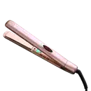 Chapinha elétrica MQ Professional de cor rosa dourado, com display digital e controle de temperatura. Possui design compacto e ergonômico, com botões de ajuste e indicador de temperatura.