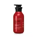 Frasco vermelho com bomba dosadora preta e letras douradas, brancas e pretas, contendo 400ml de loção antioxidante corporal Nativa SPA Morango Ruby.
