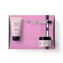 Quatro itens Glamour Secret Black nas cores roxa, lilás e preta, sendo uma caixa de presente, um frasco de 75ml de loção hidratante corporal, um pote de 65g de creme hidratante corporal e um vidro de 10 ml de desodorante colônia.