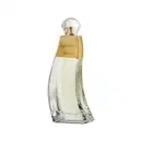 Vidro de formato ondulado com líquido bege claro, rótulo e borrifador dourados e tampa redonda cristal contendo 80ml de desodorante colônia Accordes.