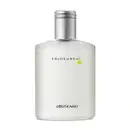 Vidro em formato quadrado transparente fosco com tampa prateada, letras pretas com detalhe laranja, contendo 100ml de desodorante colônia Insensatez.