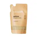 Refil de loção firmadora hidratante corporal Nativa SPA Quinoa em sachê de 400ml na cor bege  com letras douradas, pretas e brancas.