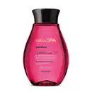 Frasco transparente rosa com líquido rosado, tampa preta e letras douradas, pretas e cinzas, contendo 200ml de óleo hidratante corporal da marca Nativa SPA Ameixa.