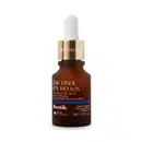Vidro marrom com tampa dourada, conta-gotas branco, letras bege e detalhe azul contendo 15ml de sérum facial de alta potência Botik Retinol Puro.