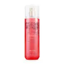 Frasco rosa com detalhes em vinho e letras douradas, pulverizador prateado e tampa cristal contendo 200ml de body splash Floratta Red.