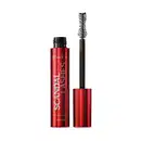 Tubo vermelho metalizado com tampa na mesma cor, letras azuis, haste e escova aplicadora pretas, contendo 10g de máscara de cílios Make B. Scandal Lashes.
