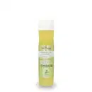 A imagem mostra um frasco transparente com rótulo amarelo e tampa branca de 290ml do shampoo da linha Fruit Therapy Vegan Lima da Pérsia, onde é possível ver o conteúdo amarelado por dentro. O design traz informações sobre benefícios e composição.