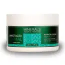 A imagem traz a máscara de tratamento da linha Minerals Terapia Preciosa Umectação Capilar. O produto vem em um pote de 250g feito de plástico branco com rótulo verde, e promete umectação intensiva aos fios.