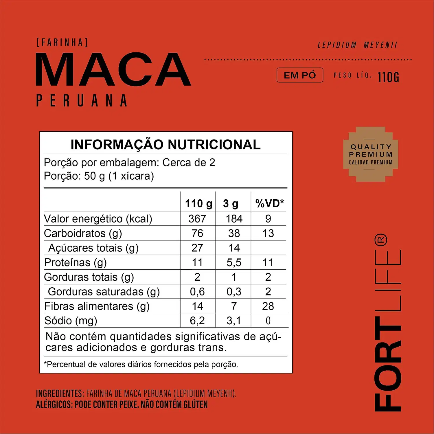 Suplemento Alimentar em Pó FortLife Pharma Maca Peruana, 110g.