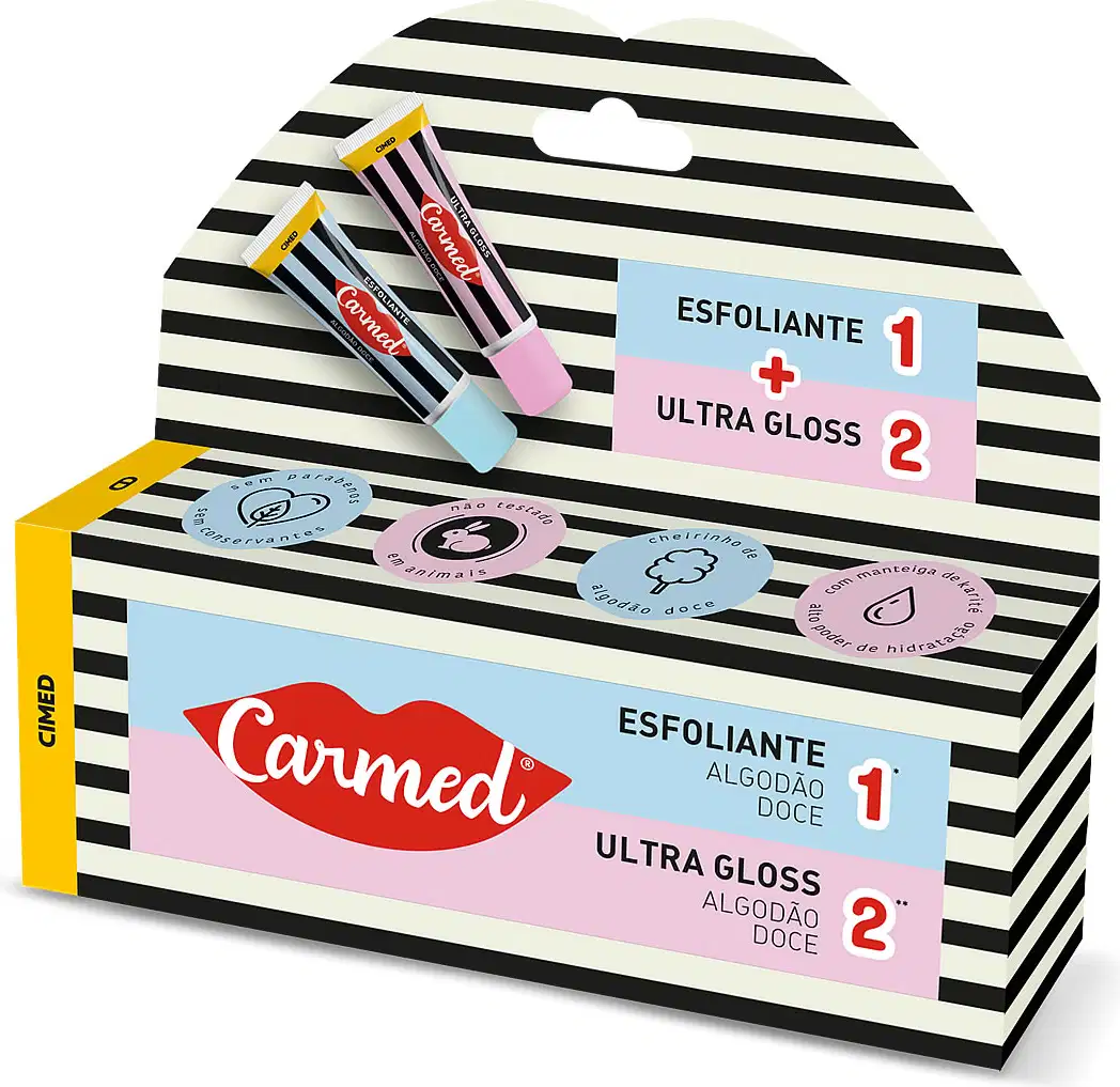 Kit Cimed Carmed Algodão Doce Esfoliante + Ultra Gloss, 2 produtos.