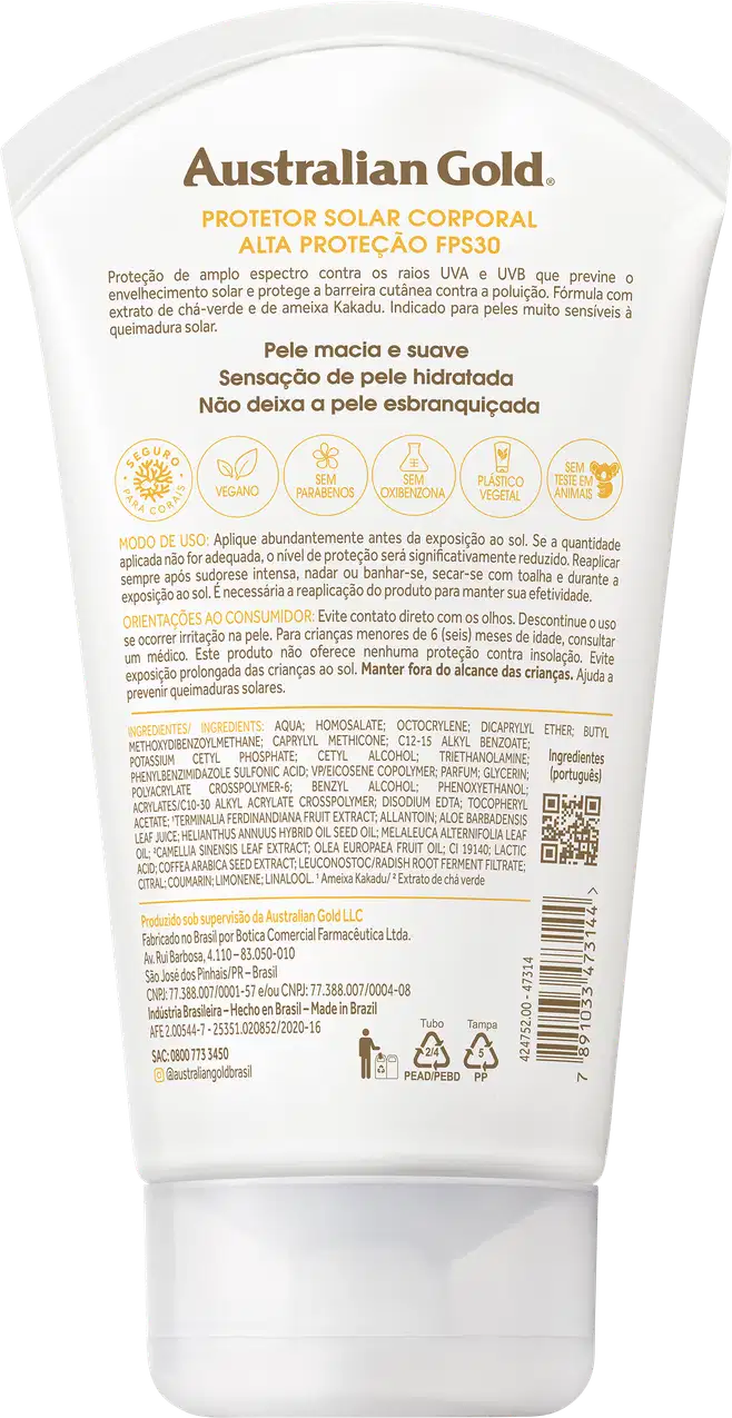 Verso da embalagem, com formulação, modo de uso e código de barras.