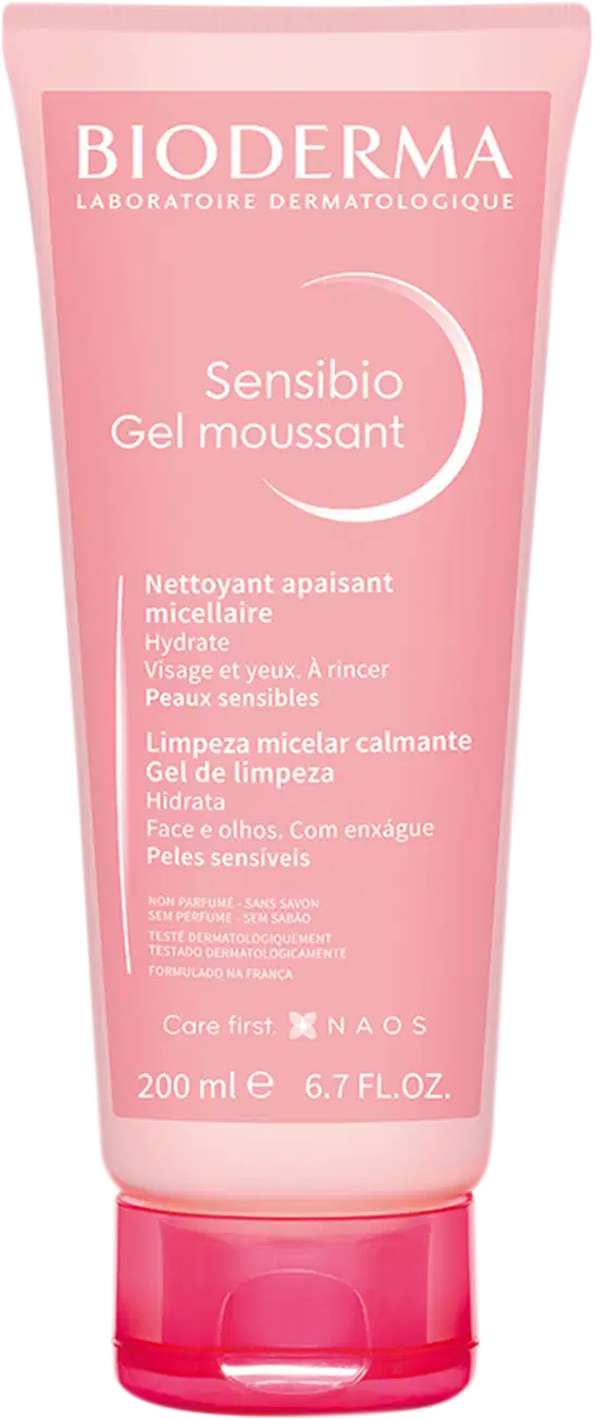 A imagem mostra o Gel de Limpeza Micelar Facial Sensibio Gel Moussant de Bioderma.