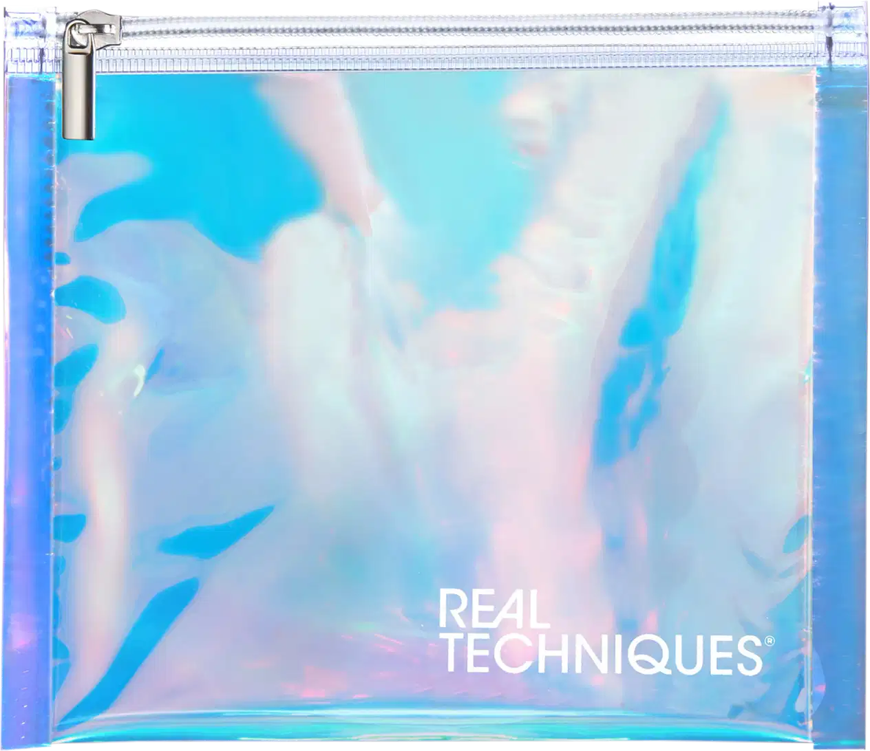 Nécessaire do kit Real Techniques com efeito holográfico