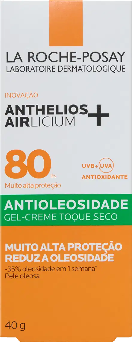 Caixa do Protetor Solar Anthelios Airlicium FPS 80, da marca La Roche-Posay.