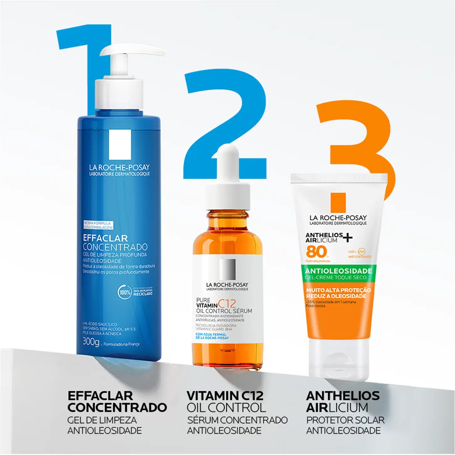 Produtos de rotina de cuidados para pele da marca La Roche-Posay.