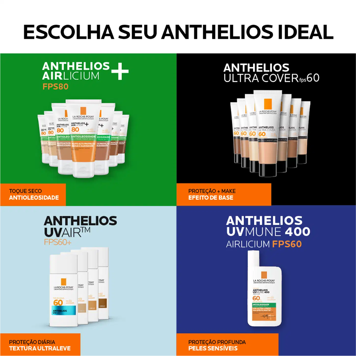 Opções de protetores solares da marca La Roche-Posay.