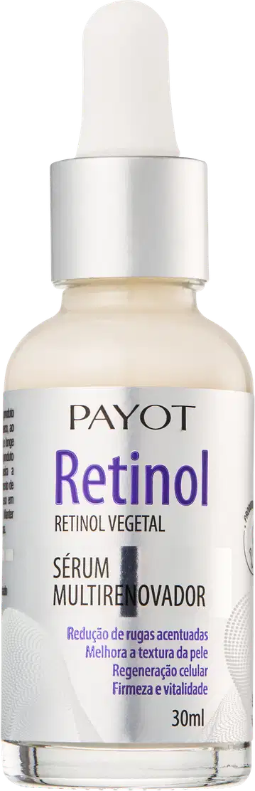 A imagem mostra o Sérum Multirenovador Facial Retinol Vegetal da marca Payot.