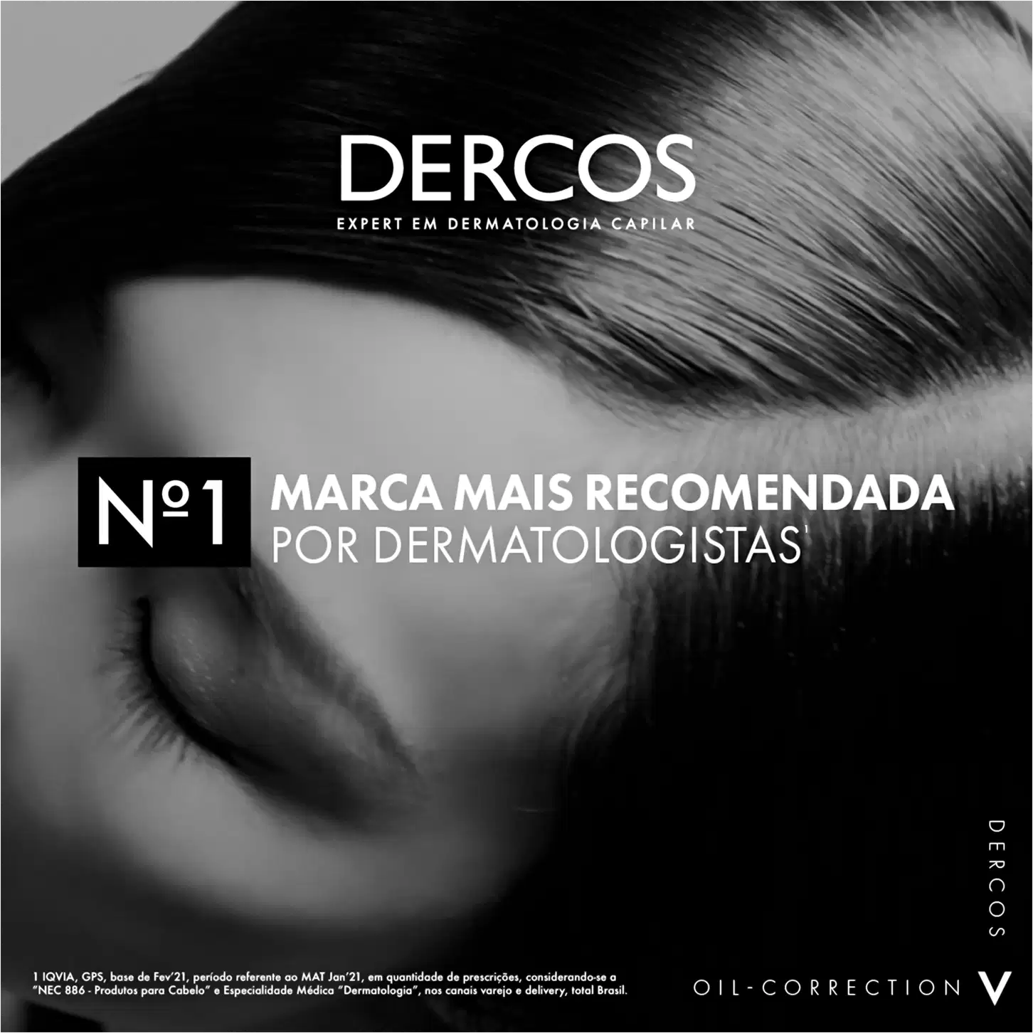 A imagem mostra o logotipo e a marca "DERCOS", que é apresentada como a "Nº 1 marca mais recomendada por dermatologistas".
