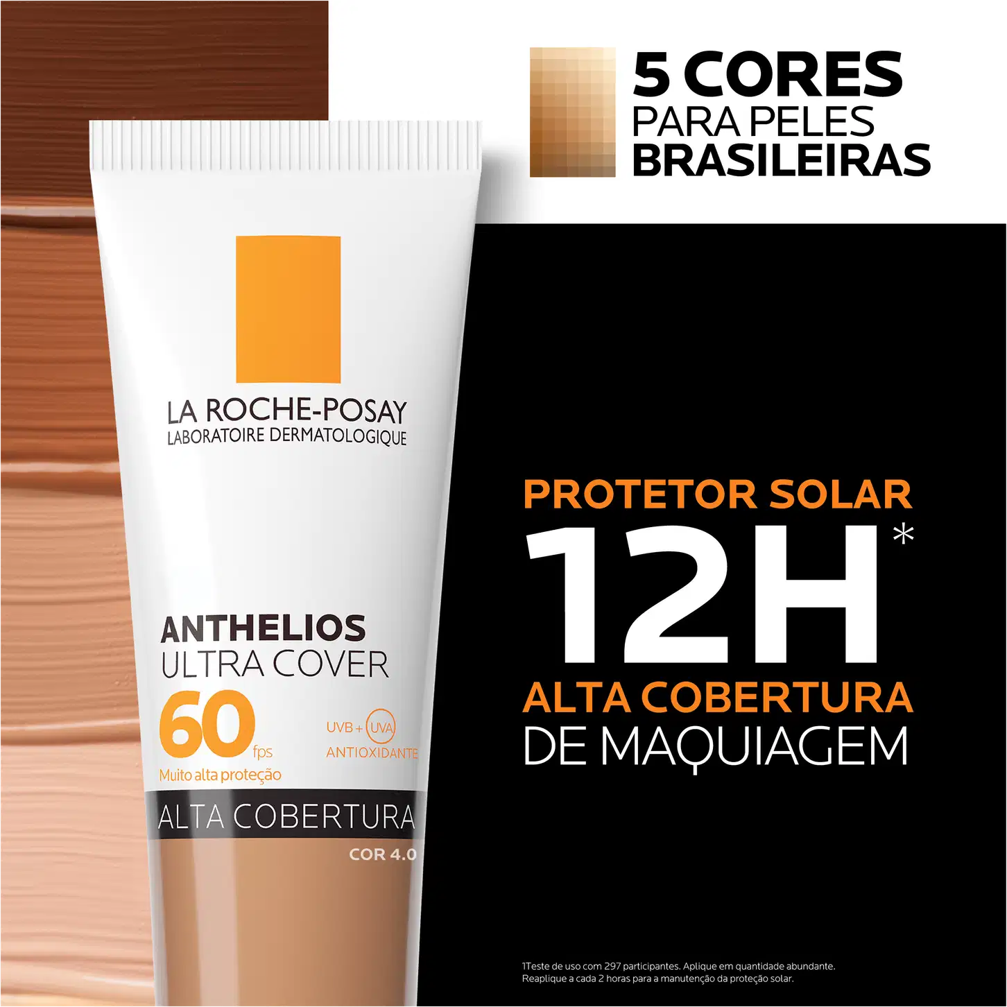La Roche-Posay Laboratoire Dermatologique Anthelios Ultra Cover FPS 60 - Alta cobertura de maquiagem, proteção solar de 12h.