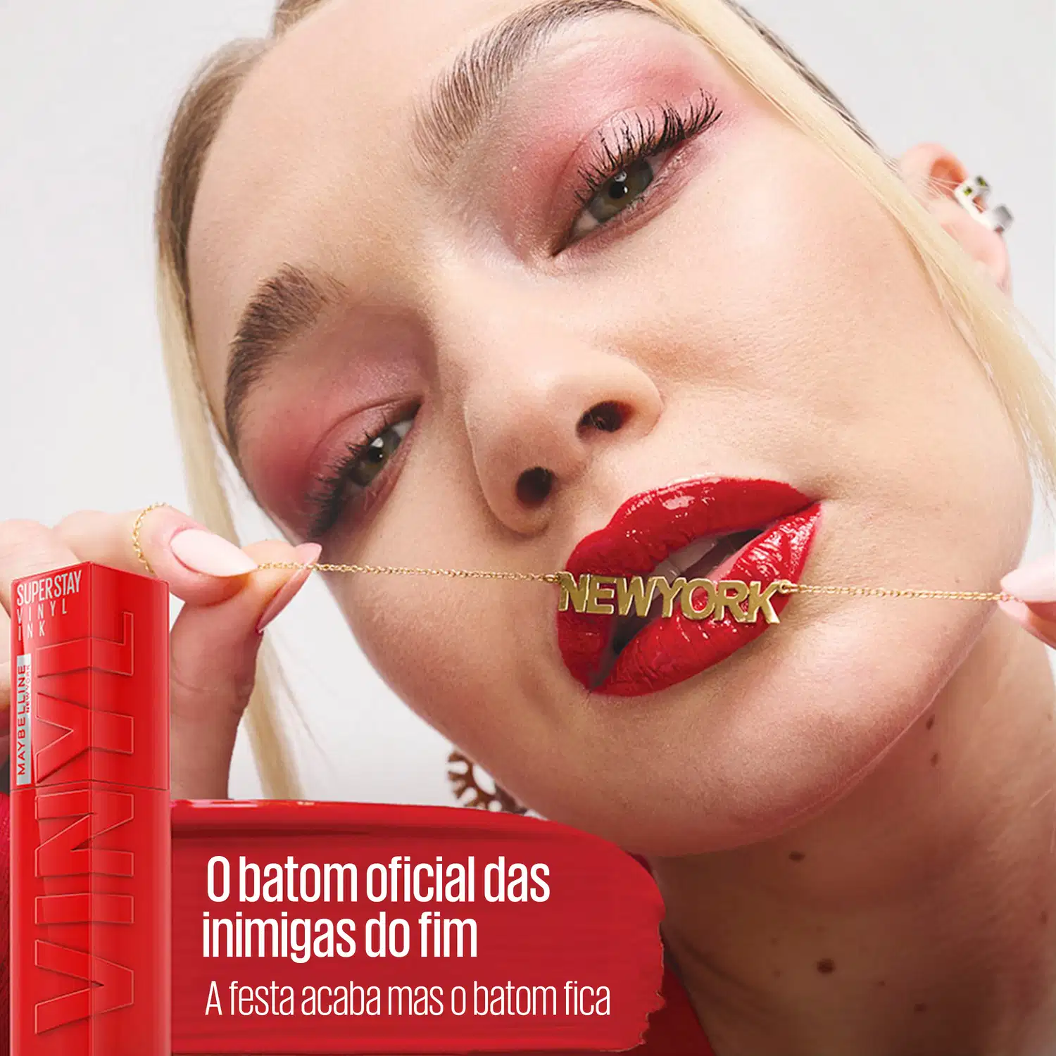 O batom oficial das inimigas do fim A festa acaba mas o batom fica SUPER STAY VINYL INK MAYBELLINE NEW YORK