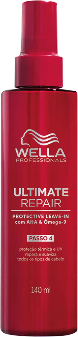 É um produto de tratamento capilar com embalagem em um frasco plástico vermelho brilhante com a tampa da mesma cor. Na frente do frasco, está impresso o logotipo da marca em branco, bem como o nome do produto e informações adicionais e 140 ml.