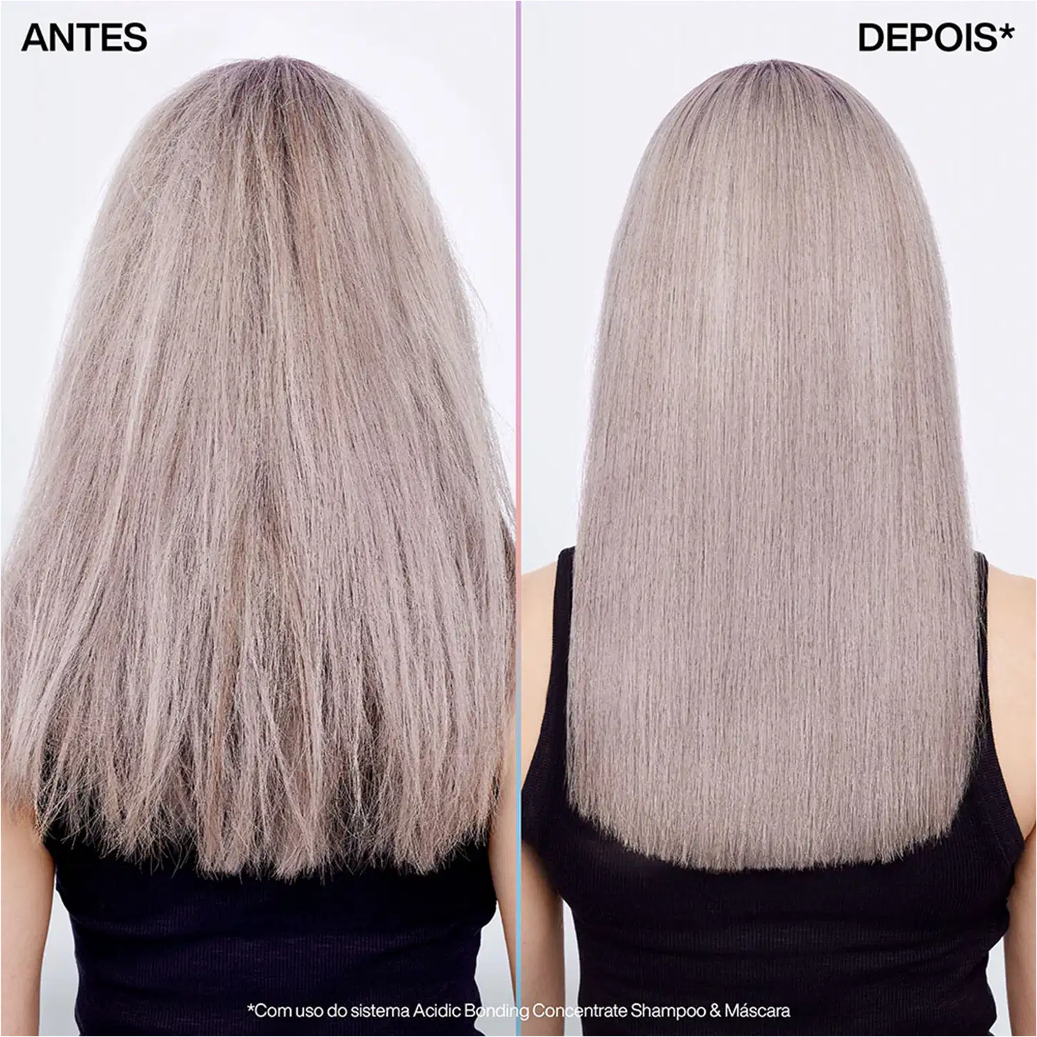 Antes e depois do uso, com cabelos mais alinhados