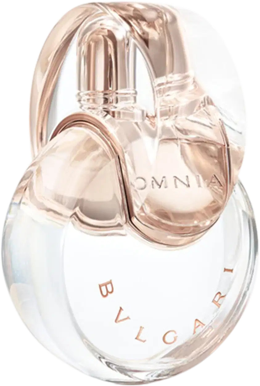 Omnia Crystalline é um perfume Bvlgari feminino floral. Embalagem transparente com detalhes em cor rosada.