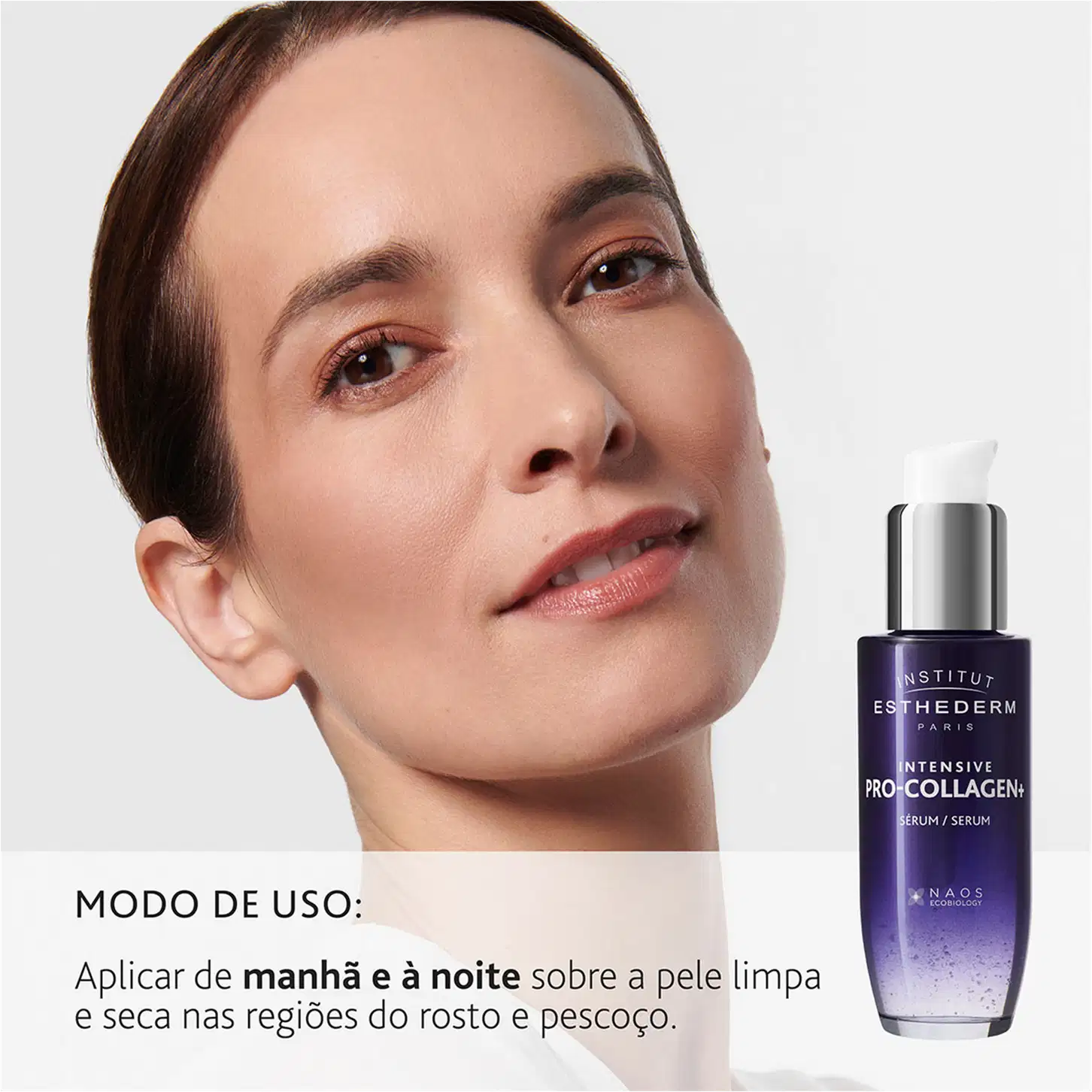 Modo de uso: Aplicar de manhã e à noite sobre a pele limpa e seca nas regiões do rosto e pescoço.