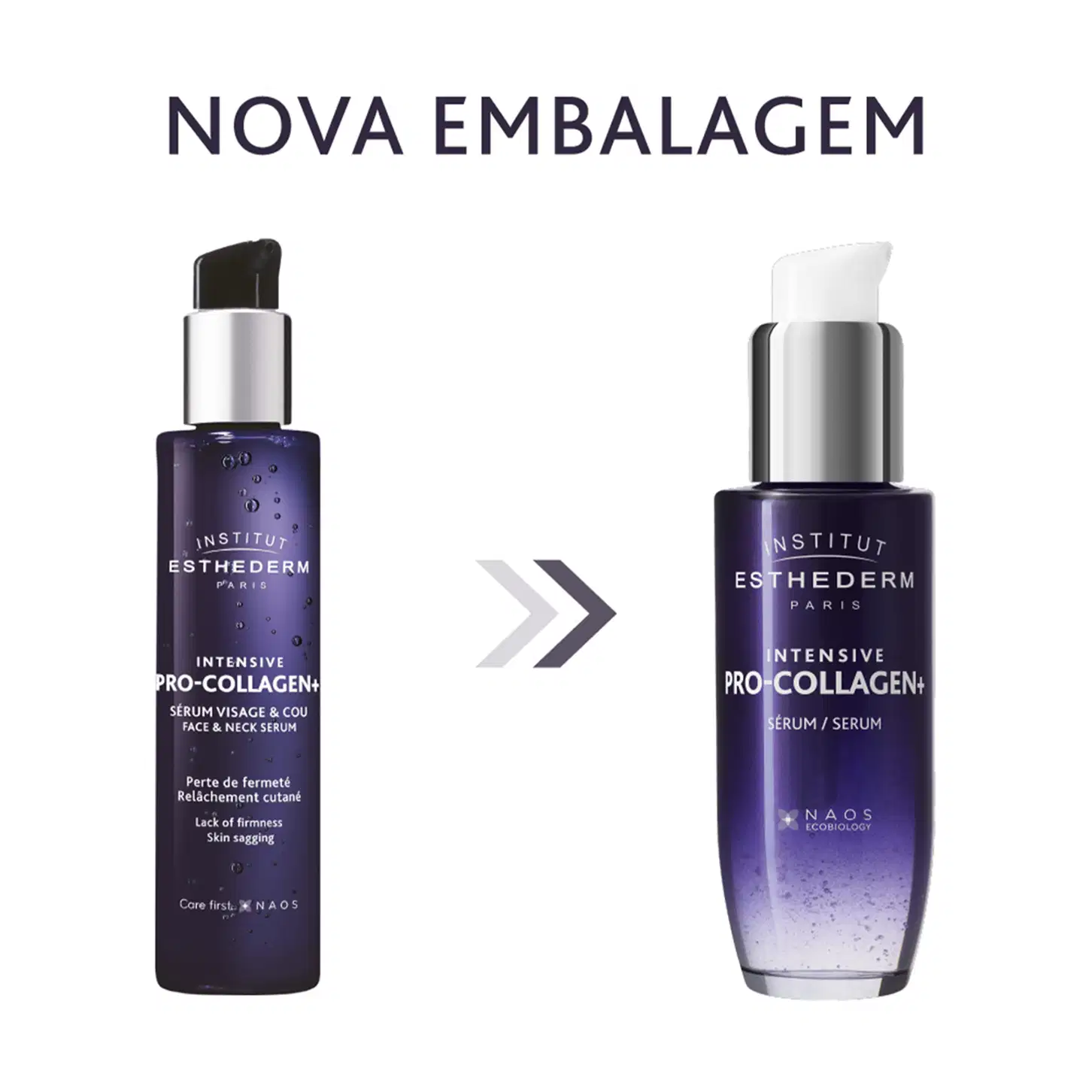 A IMAGEM MOSTRA A MUDANÇA DE EMBALAGEM DO PRODUTO INTENSIVE PRO-COLLAGEN+SERUM. TEXTO NA IMAGEM: NOVA EMBALAGEM


