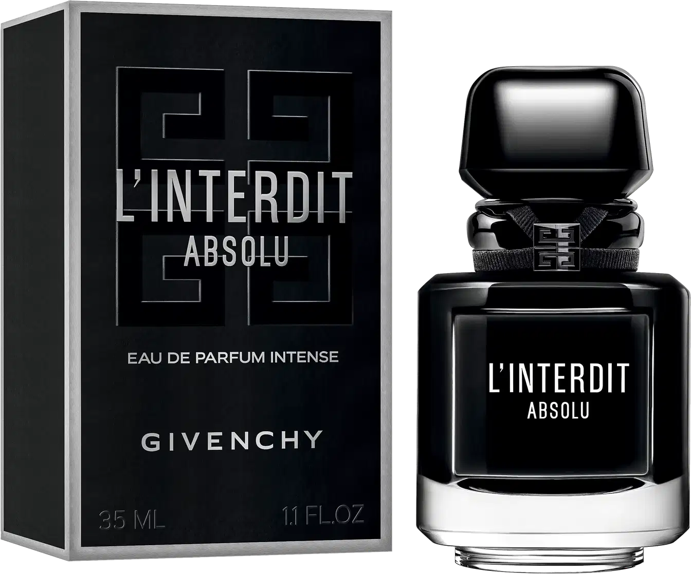 A imagem mostra a caixa e o frasco do perfume lado a lado.