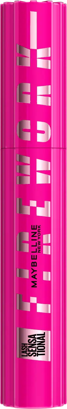 Embalagem da máscara de cílios fechada, visual moderno e chamativo com cores rosa intenso e detalhes vibrantes.