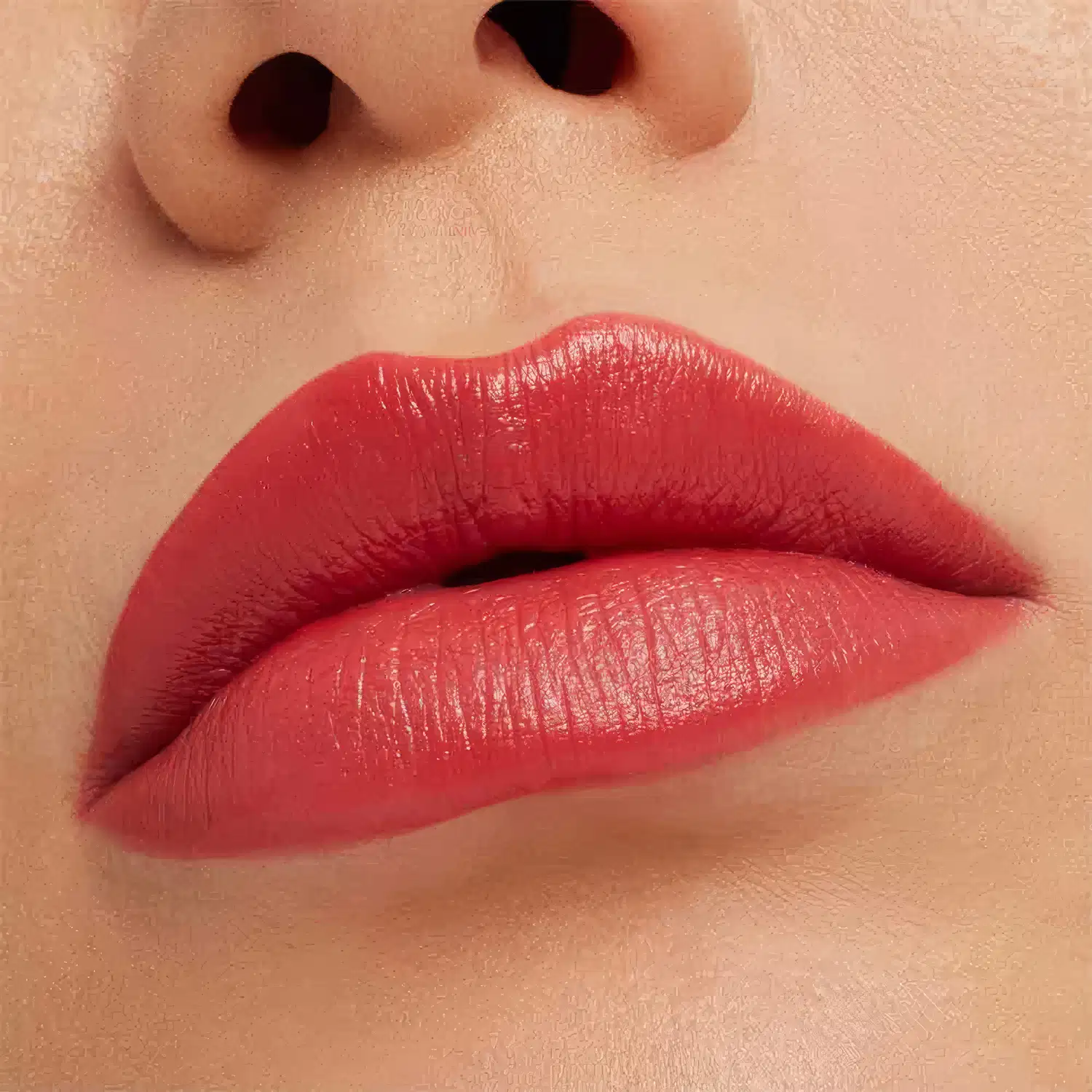 A imagem mostra a boca de uma mulher usando o batom.