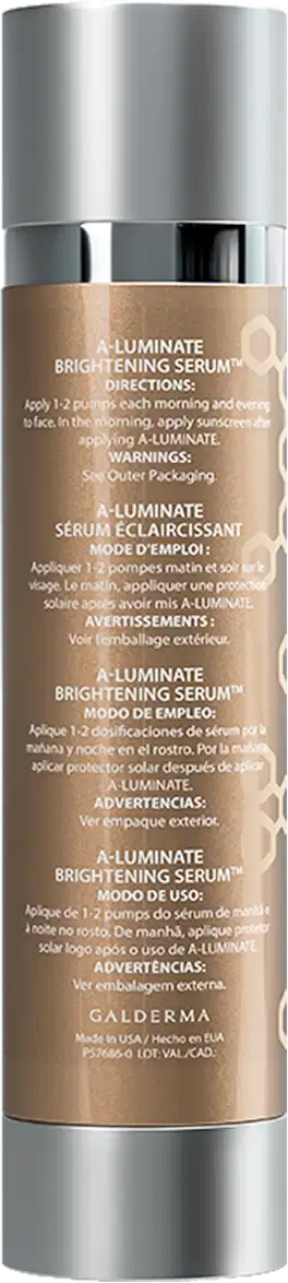 Verso do frasco do sérum iluminador Alastin.
