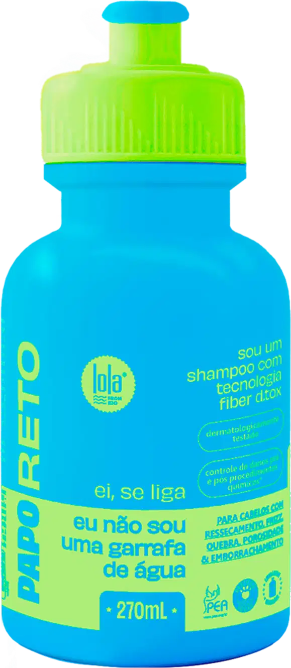 Shampoo com tecnologia fiber duox em embalagem plástica azul e verde de 270ml. A embalagem é cilíndrica azul com tampa e detalhes em verde, similar a uma garrafinha de água.