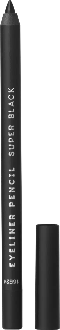 A imagem mostra o Lápis de Olho Océane Purple Eyeliner Pencil com embalagem preta e o texto "EYELINER PENCIL SUPER BLACK" impresso em letras brancas.