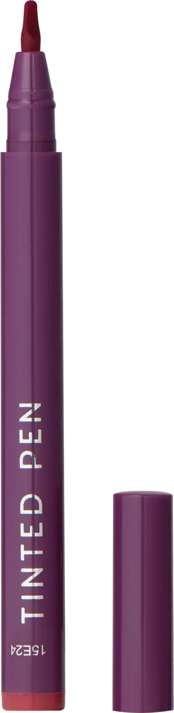 A imagem mostra a caneta batom Tinted Pen da Océane, em embalagem plástica roxa em formato de caneta. O nome "Tinted Pen" está impresso em letras brancas na lateral da embalagem.